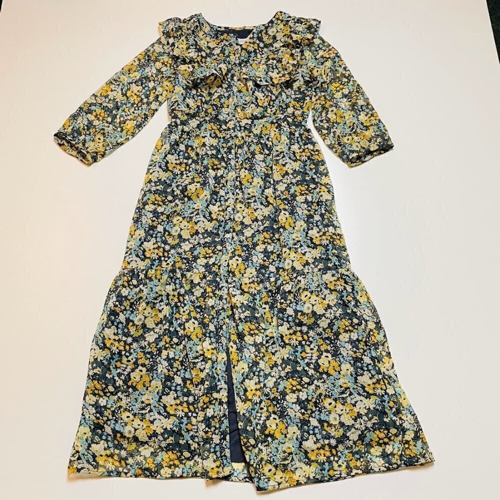 NWT Ann Taylor LOFT Dress Midi Floral Cottagecore Ruffle Button Down Petite XXS - Picture 2 of 10
